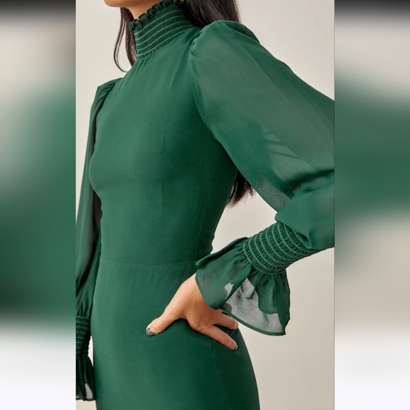 Reformation Archie Dress Size 18 Emerald Green - Picture 3 of 16